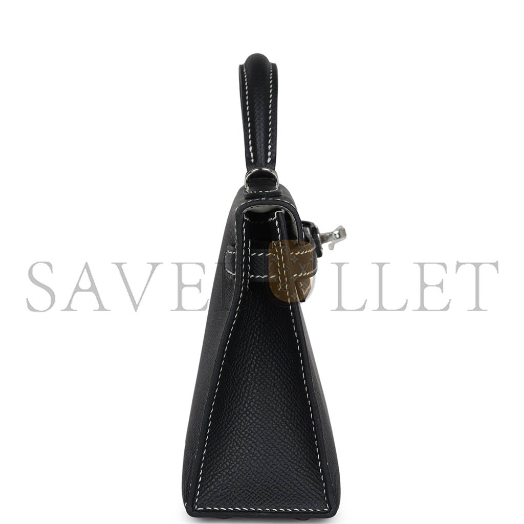 H**mes mini kelly ii black verso epsom palladium hardware (19*12*5.5cm)